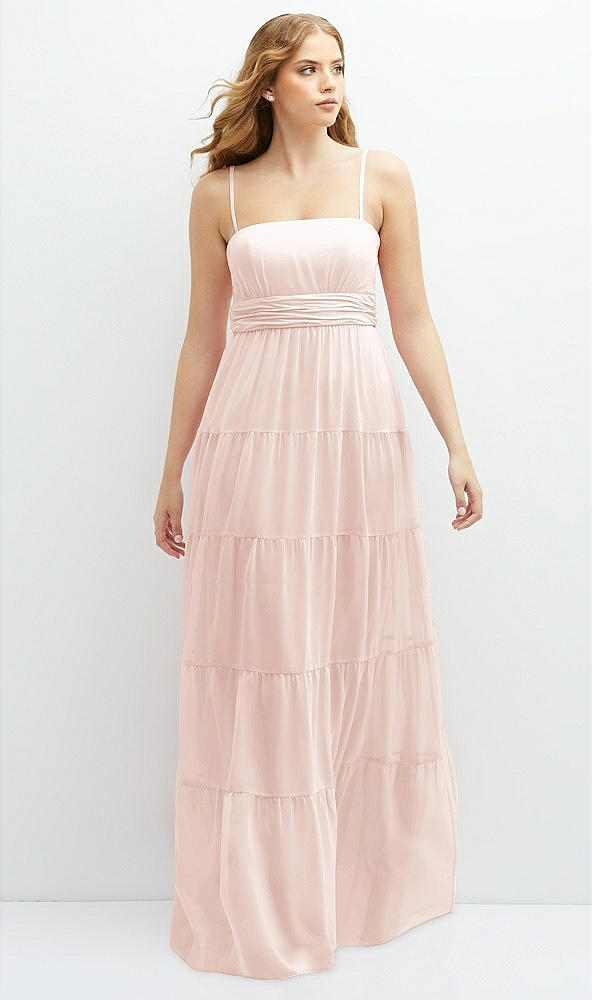 Front View - Blush Modern Regency Chiffon Tiered Maxi Dress with Tie-Back