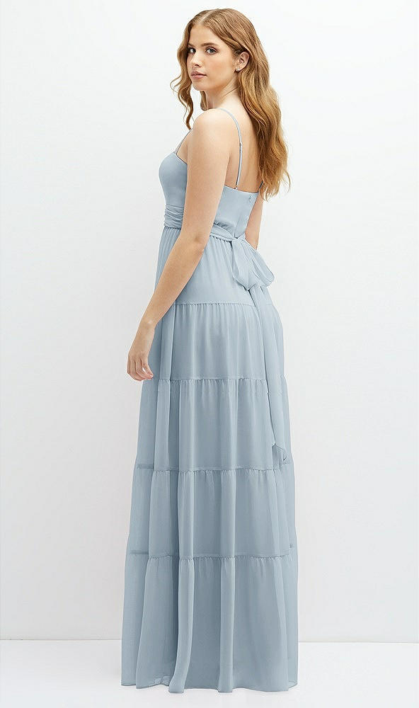 Back View - Mist Modern Regency Chiffon Tiered Maxi Dress with Tie-Back