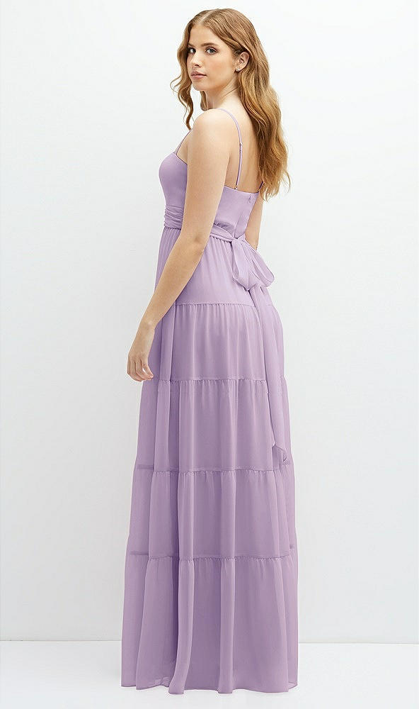 Back View - Pale Purple Modern Regency Chiffon Tiered Maxi Dress with Tie-Back