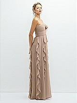 Side View Thumbnail - Topaz Strapless Vertical Ruffle Chiffon Maxi Dress with Flower Detail