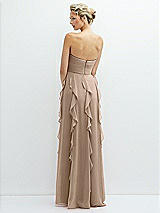 Rear View Thumbnail - Topaz Strapless Vertical Ruffle Chiffon Maxi Dress with Flower Detail