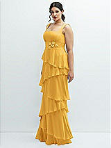 Side View Thumbnail - NYC Yellow Asymmetrical Tiered Ruffle Chiffon Maxi Dress with Handworked Flowers Detail