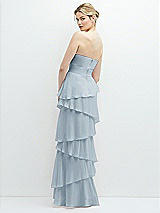 Rear View Thumbnail - Mist Strapless Asymmetrical Tiered Ruffle Chiffon Maxi Dress with Handworked Flower Detail