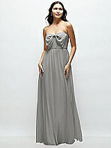 Front View Thumbnail - Chelsea Gray Strapless Chiffon Maxi Dress with Oversized Bow Bodice