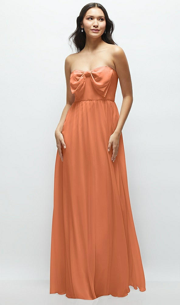 Front View - Sweet Melon Strapless Chiffon Maxi Dress with Oversized Bow Bodice