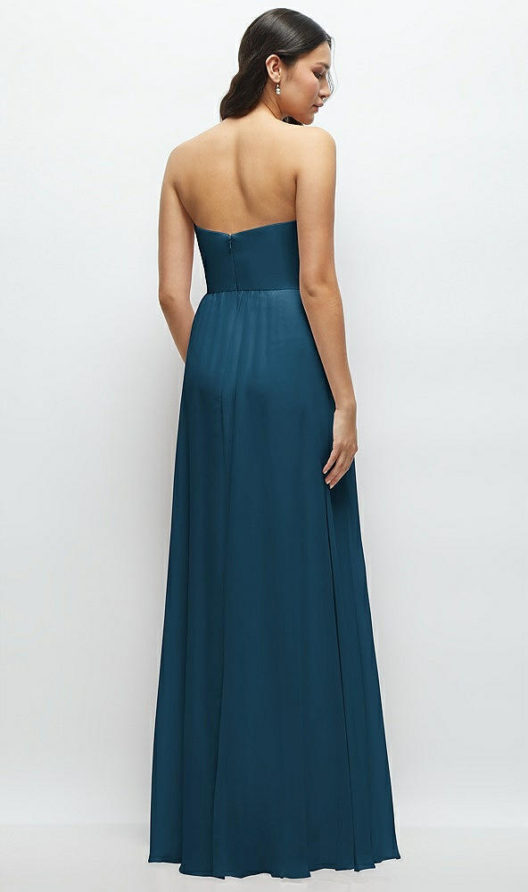 Back View - Atlantic Blue Strapless Chiffon Maxi Dress with Oversized Bow Bodice