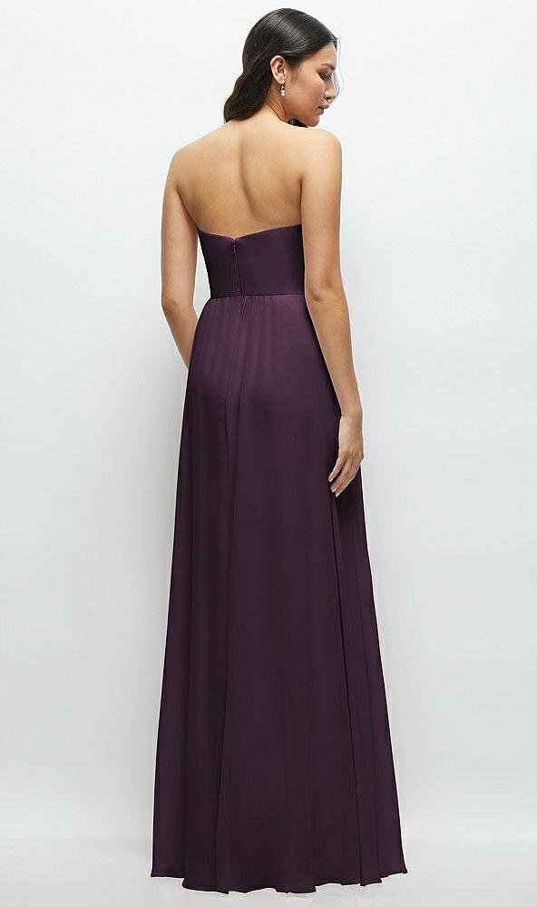 Back View - Aubergine Strapless Chiffon Maxi Dress with Oversized Bow Bodice