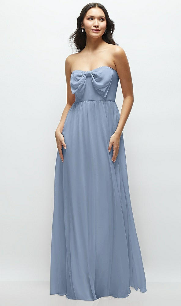 Front View - Cloudy Strapless Chiffon Maxi Dress with Oversized Bow Bodice