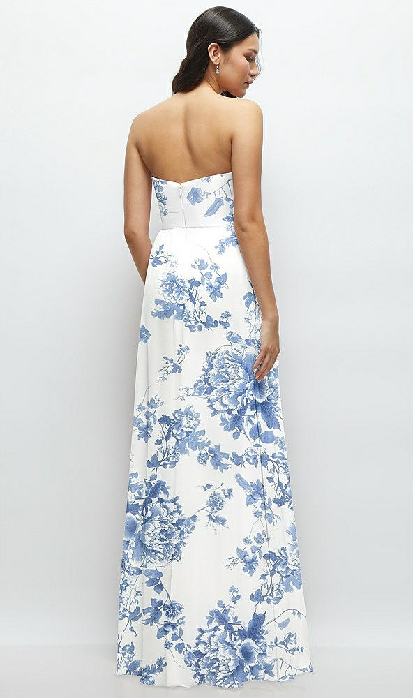 Back View - Cottage Rose Dusk Blue Strapless Chiffon Maxi Dress with Oversized Bow Bodice