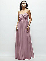 Front View Thumbnail - Dusty Rose Strapless Chiffon Maxi Dress with Oversized Bow Bodice