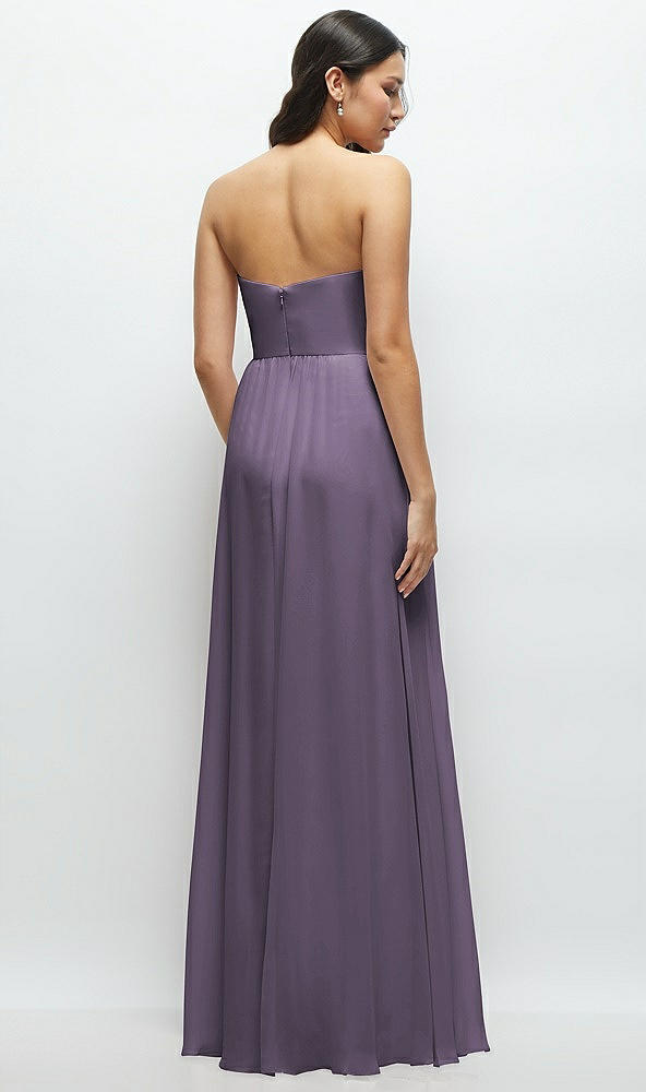 Back View - Lavender Strapless Chiffon Maxi Dress with Oversized Bow Bodice