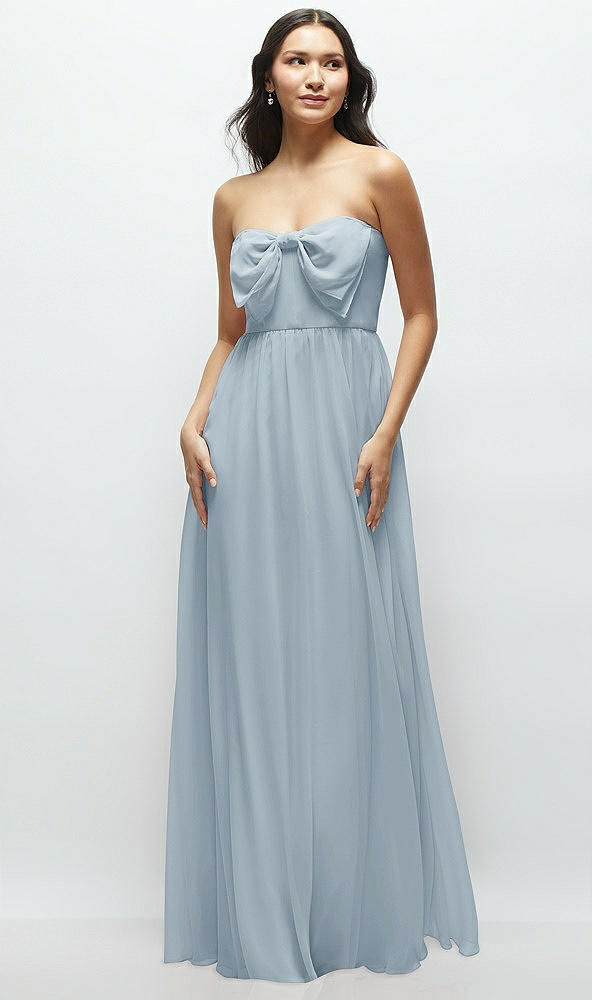 Front View - Mist Strapless Chiffon Maxi Dress with Oversized Bow Bodice