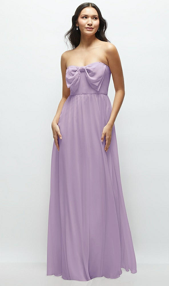 Front View - Pale Purple Strapless Chiffon Maxi Dress with Oversized Bow Bodice