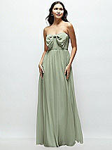 Front View Thumbnail - Sage Strapless Chiffon Maxi Dress with Oversized Bow Bodice