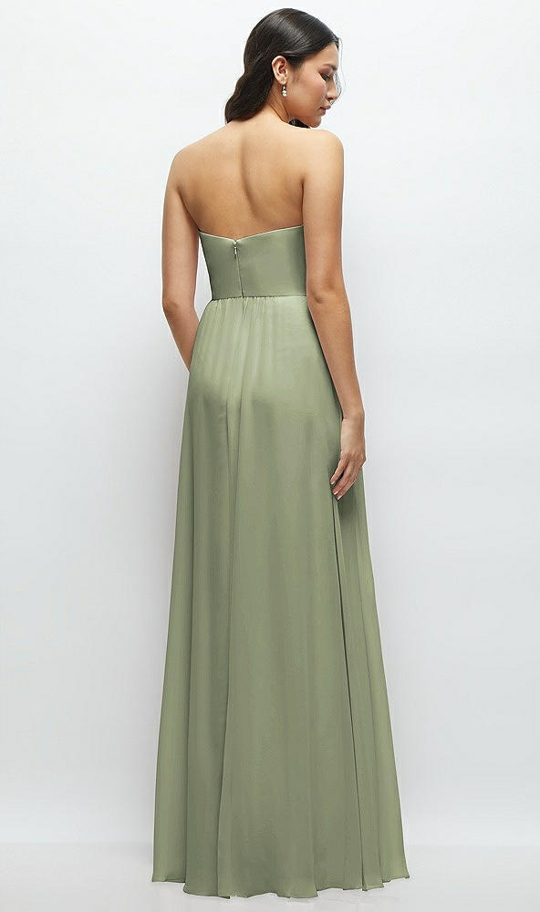 Back View - Sage Strapless Chiffon Maxi Dress with Oversized Bow Bodice