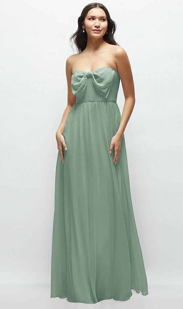 Front View - Seagrass Strapless Chiffon Maxi Dress with Oversized Bow Bodice