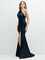 Alt View 1 Thumbnail - Midnight Navy Asymmetrical Open-Back One-Shoulder Stretch Satin Mermaid Dress