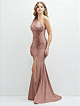 Alt View 1 Thumbnail - Neu Nude Asymmetrical Open-Back One-Shoulder Stretch Satin Mermaid Dress