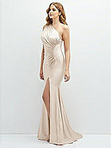 Side View Thumbnail - Oat Asymmetrical Open-Back One-Shoulder Stretch Satin Mermaid Dress