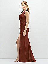 Side View Thumbnail - Auburn Moon Draped Wrap Stretch Satin Mermaid Dress with Horsehair Hem