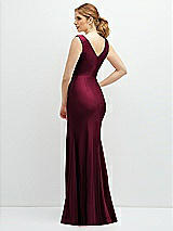 Rear View Thumbnail - Cabernet Draped Wrap Stretch Satin Mermaid Dress with Horsehair Hem