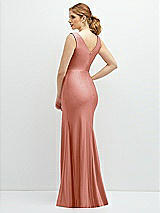 Rear View Thumbnail - Desert Rose Draped Wrap Stretch Satin Mermaid Dress with Horsehair Hem