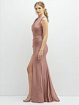 Side View Thumbnail - Neu Nude Draped Wrap Stretch Satin Mermaid Dress with Horsehair Hem