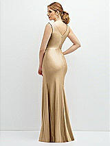 Rear View Thumbnail - Soft Gold Draped Wrap Stretch Satin Mermaid Dress with Horsehair Hem