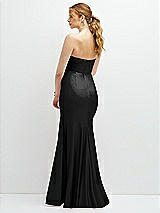 Rear View Thumbnail - Black Strapless Basque-Neck Draped Stretch Satin Mermaid Dress with Horsehair Hem