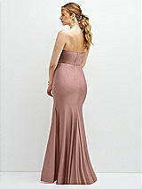 Rear View Thumbnail - Neu Nude Strapless Basque-Neck Draped Stretch Satin Mermaid Dress with Horsehair Hem