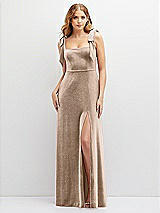 Front View Thumbnail - Topaz Square Neck Velvet Maxi Dress with Bow Shoulders