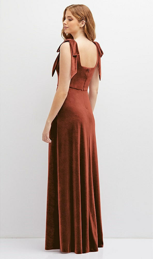 Back View - Auburn Moon Square Neck Velvet Maxi Dress with Bow Shoulders