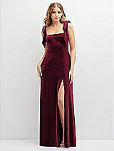 Front View Thumbnail - Cabernet Square Neck Velvet Maxi Dress with Bow Shoulders