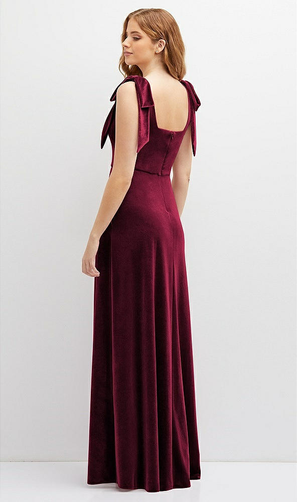 Back View - Cabernet Square Neck Velvet Maxi Dress with Bow Shoulders