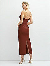 Rear View Thumbnail - Auburn Moon Rhinestone Bow Trimmed Peek-a-Boo Deep-V Midi Dress with Pencil Skirt