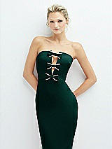 Alt View 1 Thumbnail - Evergreen Rhinestone Bow Trimmed Peek-a-Boo Deep-V Midi Dress with Pencil Skirt