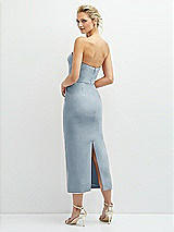 Rear View Thumbnail - Mist Rhinestone Bow Trimmed Peek-a-Boo Deep-V Midi Dress with Pencil Skirt