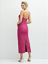 Rear View Thumbnail - Tea Rose Rhinestone Bow Trimmed Peek-a-Boo Deep-V Midi Dress with Pencil Skirt