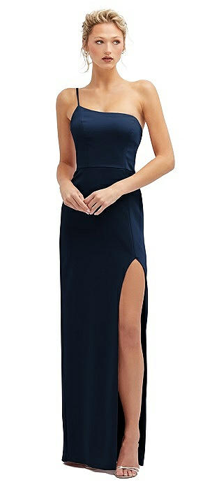 Sleek One-Shoulder Crepe Column Dress with Cut-Away Slit