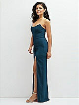 Side View Thumbnail - Atlantic Blue Sleek Strapless Crepe Column Dress with Cut-Away Slit