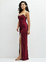 Side View Thumbnail - Burgundy Sleek Strapless Crepe Column Dress with Cut-Away Slit