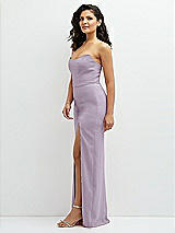 Side View Thumbnail - Lilac Haze Sleek Strapless Crepe Column Dress with Cut-Away Slit