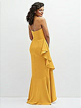 Rear View Thumbnail - NYC Yellow Strapless Crepe Maxi Dress with Ruffle Edge Bias Wrap Skirt