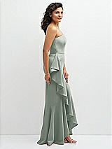 Side View Thumbnail - Willow Green Strapless Crepe Maxi Dress with Ruffle Edge Bias Wrap Skirt