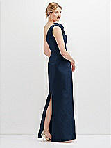 Rear View Thumbnail - Midnight Navy Oversized Flower One-Shoulder Satin Column Dress