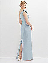 Rear View Thumbnail - Mist Oversized Flower One-Shoulder Satin Column Dress