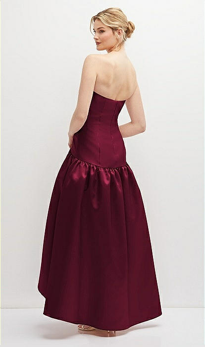 Strapless Fitted Satin High Low Bridesmaid Dress With Shirred Balldress  Skirt In Cabernet | The Dessy Group