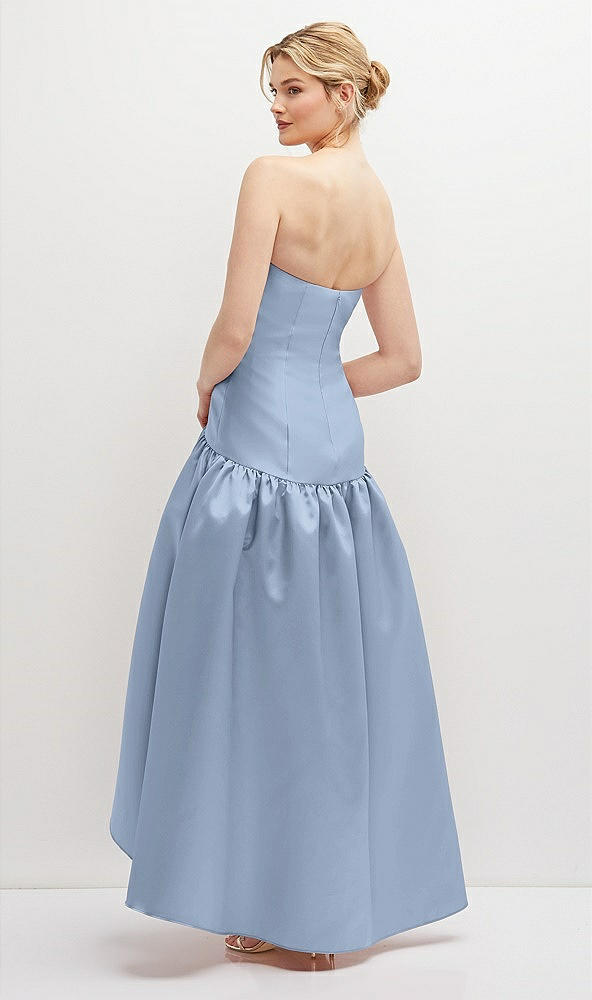 Back View - Cloudy Strapless Fitted Satin High Low Dress with Shirred Ballgown Skirt