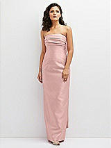 Front View Thumbnail - Rose - PANTONE Rose Quartz Strapless Draped Bodice Column Dress with Oversized Bow