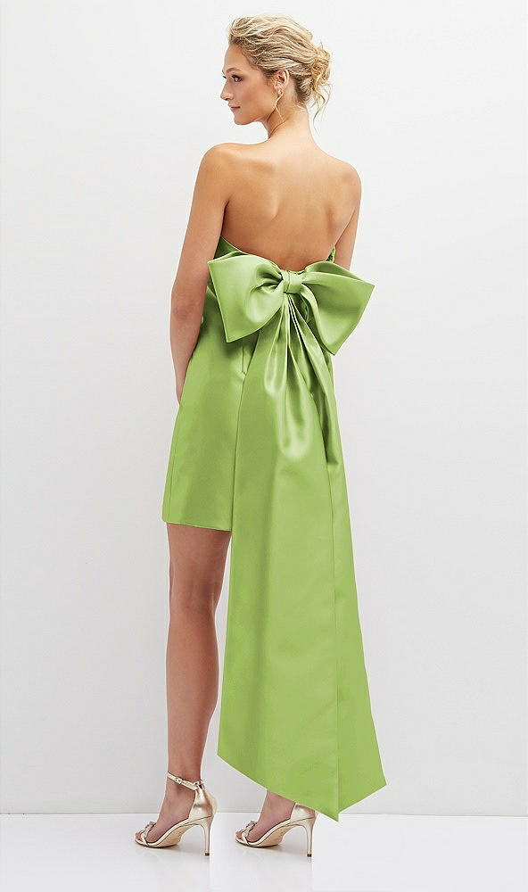 Back View - Mojito Strapless Satin Column Mini Dress with Oversized Bow